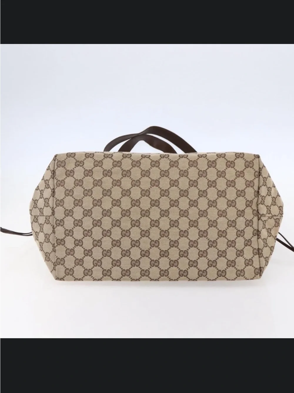 Gucci GG Canvas 019 0493 Beige Brown Leather Shoulder Tote Bag Authentic